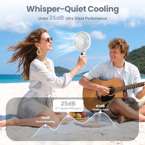 Image of Portable Handheld Fan, 10000mAh Rechargeable Personal Fan for 40H, 6-Inch Ultra Quiet Foldable Hand Fan, 5-Speed Gentle Airflow Battery Operated Fans for Travel Outdoor Lash Makeup Gifts for Women