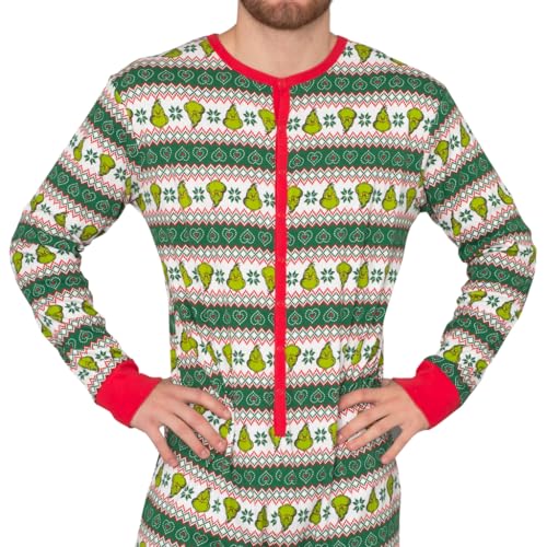 MJC Grinch Family Faces Christmas Green and White Pajama Union Suit3