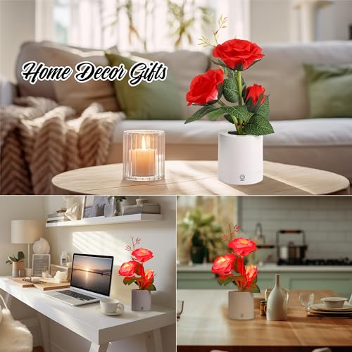 Image of Red Rose LED Night Light Flower Lamp, The Perfect Gifts for Home Decor for Women Her Girlfriend Mom Wife Friend Daughter Mothers Valentines Day Christmas Anniversary Birthday