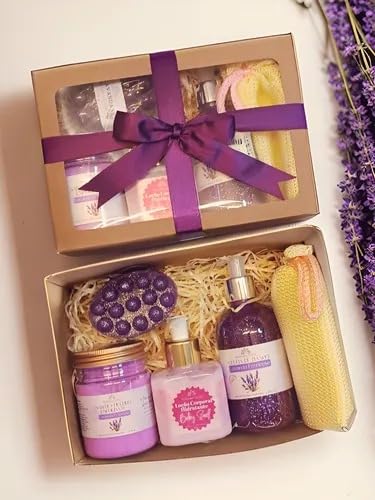 Kit SPA Relaxante Luxo, 6 Peças, Sais de Banho, Geleia de Banho, Loção Hidratante, Sabonete Massageador, Bucha, Aroma Floral