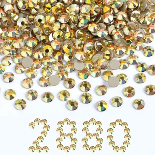 Image of Beadsland Flat Back Rhinestones Bulk, Metal Sunlight, SS30, 2880pcs | Flatback Glass Gems for Nails Crafts Clothes DIY Decoration, Glue Fix, 6.3-6.5mm