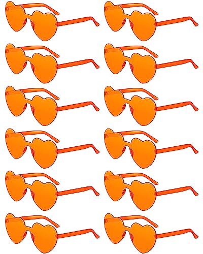 Photect 12 Pair Heart Shaped Sunglasses for Women Neon Color Transparent Heart Glasses Halloween Party Favor