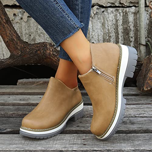 Botines cómodos de tacón de bloque para mujer con puntera redonda 7
