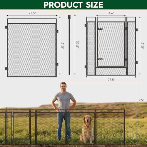 Image of Dog Fence with Safety Mesh, 32 inch Height 16 Panels Metal Pet Playpen Indoor Outdoor, Portable Dog Fence Outdoor for Yard,Camping& RV | Black-Silver