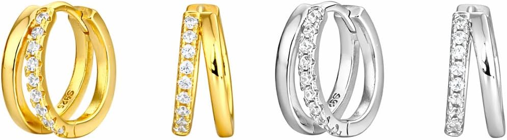 925 Sterling Silver Double-Layer Huggie Hoop Earrings,Fashion Jewelry for Women,Chain Jewelry Birthday,Valentine’s Day, Mother’s Day, Christmas Gift