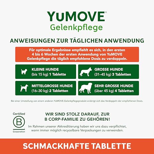 YuMOVE Gelenktabletten Hund Bis 5 Jahre 60 Stück - Patent Angemeldet ActivEase Grünlippmuschel Hund & Glucosamin Junge Hunde - Frühzeitige Unterstützung Gelenke & Beweglichkeit - Hunde Gelenktabletten