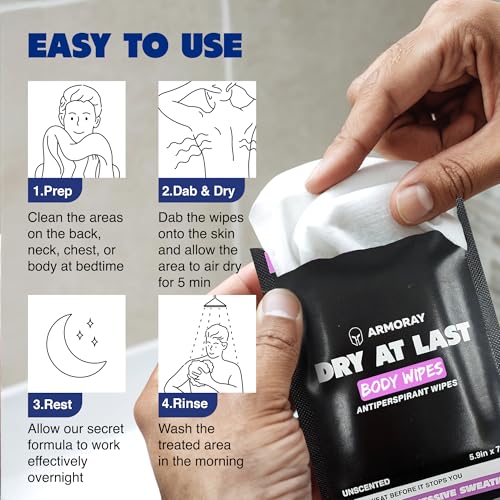 Armoray Lenços antitranspirantes Dry At Last Body – Lenços embalados individualmente – Lenços desodo