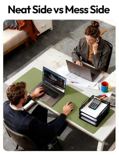 Image of YSAGi Leather Desk Protector, Office Mat, Large Mouse Mat, Non-Slip PU Leather Blotter, Laptop Pad, Waterproof Writing Pad for Office and Home (Green, 35.4 inch x 17 inch)