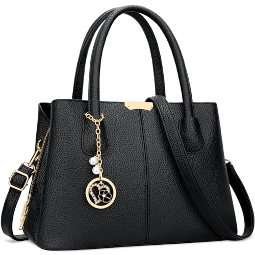 KKXIU 3 Compartments Purses and Handbags for Women Top Handle Satchel Shoulder Ladies Tote Bags (Z-Black)