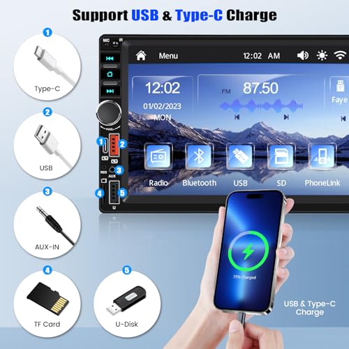 Radio para auto doble din 7" IPS con Bluetooth y pantalla táctil miniatura 6