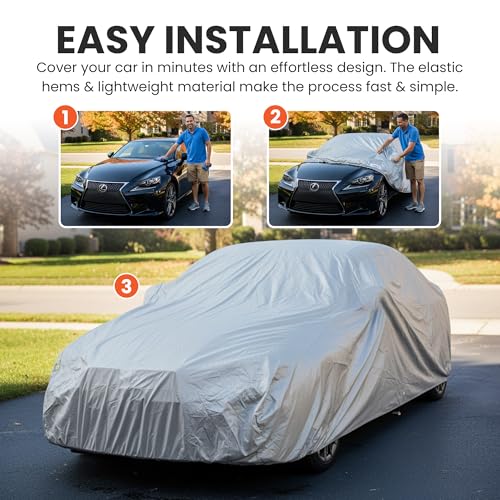 Image of Weatherproof Light Car Cover for Full-Size Sedans, Sports Cars & Coupes - Size CA07 - All-Weather Protection, Scratch-Resistant - Full Exterior Outdoor Cover, Automobile Accessories