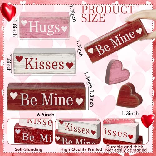 Image of Moucuny 4 Pcs Valentine's Day Table Decorations Wooden Heart Valentine Tiered Tray Decor Valentine Day Centerpiece Rustic Decorative Heart Block Signs Gift Farmhouse Valentines Decor for Home Kitchen