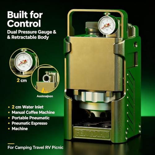 XIVUIFOI Portable Pneumatic Espresso Machine.Manual Coffee Machine,2 Cm Water Inlet,W/Dual Pressure Gauge & Retractable Body,for Travel Picnic Outdoor — view 4