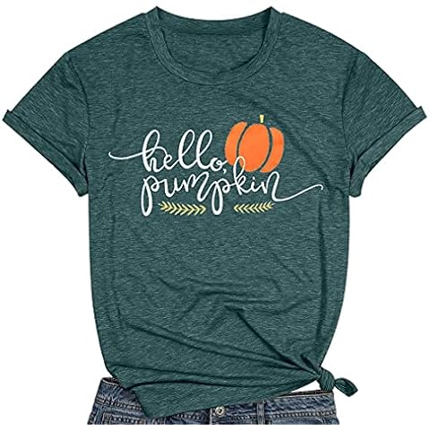 Halloween Pumpkin Costume Funny Tees Women's Letters Print Short Sleeve T-Shirt Tops - - Medium Cover