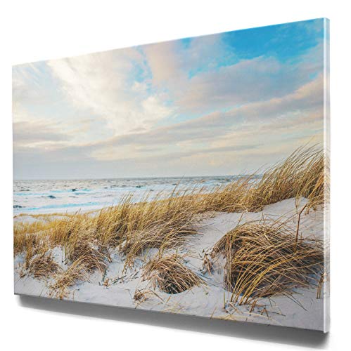 Atemberaubende Nordsee Bilder als XXL Leinwand-Wandbild 200cm x 150cm, Motiv Dünen, Strand & Küste. EIN Panorama-Bild für Wohnzimmer, Schlafzimmer. Fertig aufgespannt auf 4cm Holz-Keilrahmen