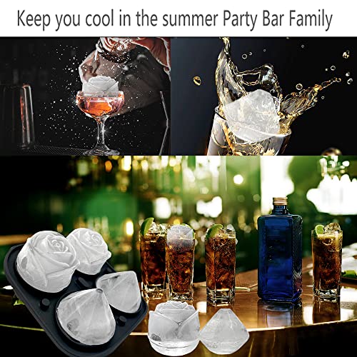 Rose Ice Cube Mold, Ice Cube Trays With Covers, Easy Release Silicone Ice Ball Maker For Chilling Cocktails, Whiskey, Bourbon & Homemade Juice (2 Rose Mold + 2 Diamond Mold) #TOP3
