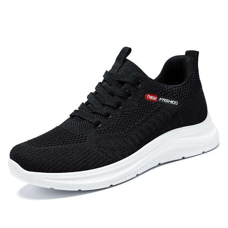 Generisch Sneaker Damen Schuhe Turnschuhe Sportschuhe Lässige Strick-Sneaker mit Schnürung, atmungsaktive Plateau-Sneaker, Bequeme Sockenschuhe für den Alltag zum Sport (Black, 38)