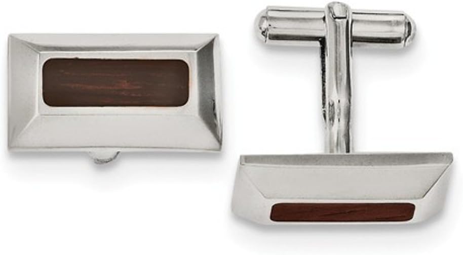 Stainless Steel Wood Inlay Rectangle Cuff Links, 23MMX12MM