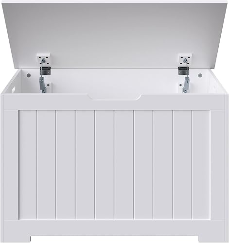 JungleA Baúl de almacenamiento de 30 pulgadas, banco de almacenamiento de madera, caja organizadora de zapatos, con 2 bisagras de seguridad, para