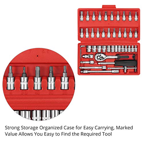 Getlitool 46 Pcs Socket Set, 1/4 Inch Wrench Socket Set, Cr-V Steel Metic Ratchet Wrench Set With 21 Bits & Storage Box For Home Diy, Car Repairing #TOP4