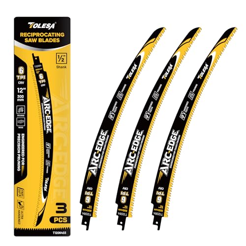 Image of TOLESA 12in. Japanese Teeth Reciprocating Saw Blade, Arc Edge Wood Pruning Saw Blades 6TPI for Tree Trimming, Wood Cutting, Durable & Sharp, 3 Pieces