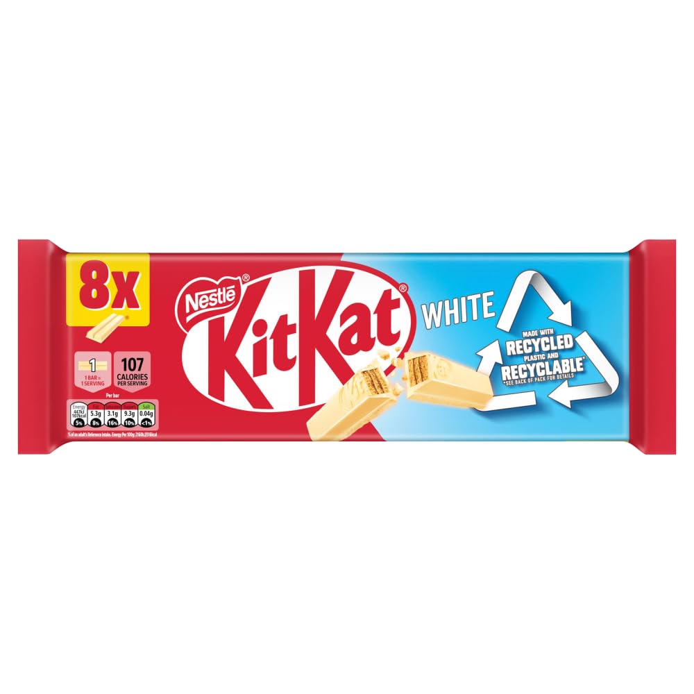 KitKat 2 Finger White Chocolate Biscuit Bars – 8 Pack (8 x 20.7 g) | Crisp Wafer Coated in Creamy White Chocolate | Smooth Sweet Snack for Any Time of Day