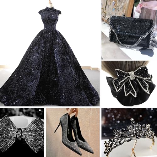 Image of Hotfix Rhinestones Bulk, 14400PCS Black Hot Fix Rhinestones for Clothes DIY Decoration Crafts, Black, SS16, 3.8-4.0mm
