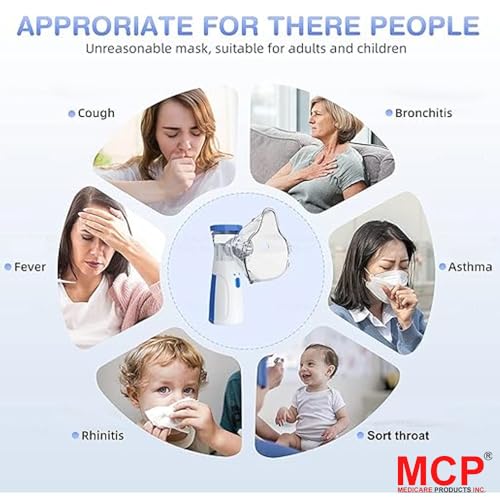 Image of MCP Healthcare Portable Nebulizer for Adults and Kids | Asthma Breathing Aid with 2 Masks, Mouthpiece, Inhaler | Rechargeable Mesh Handheld Nebulizer for Travel and Home (White)