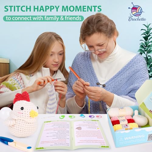 Image of Crochetta Crochet Kit for Beginners, Squeeze Bubble Amigurumi Crocheting Kits w Step-by-Step Video Tutorials, Knitting Starter Supplies for Adults Kids, Anxiety Relief Bubble Chicken (40%+ Yarn)
