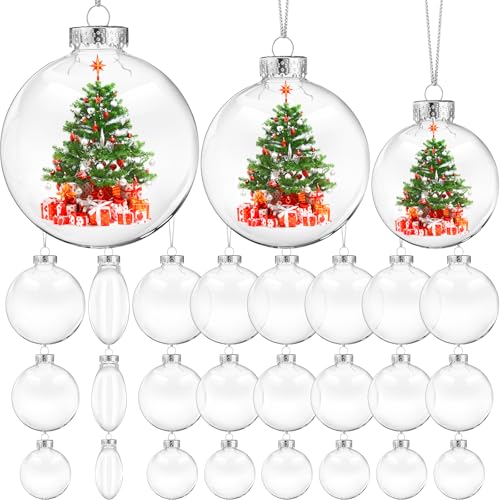 Wettarn 50 piezas de 2.36 3.15 4 adornos de disco plano de plástico transparente con tapa, cuerda para colgar, bolas rellenables de Navidad, adornos para manualidades, árbol de Navidad, vacaciones,