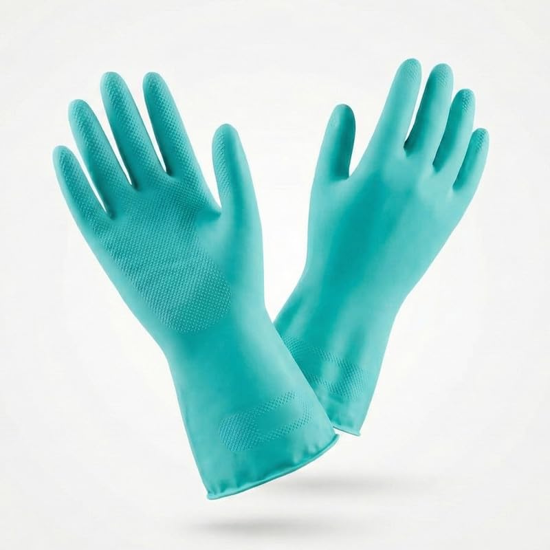 Image of LADWA Pre-mium Household Rubber Hand gloves green Color (10 Pair) for Dishwashing, gardening, kitchen cleaning