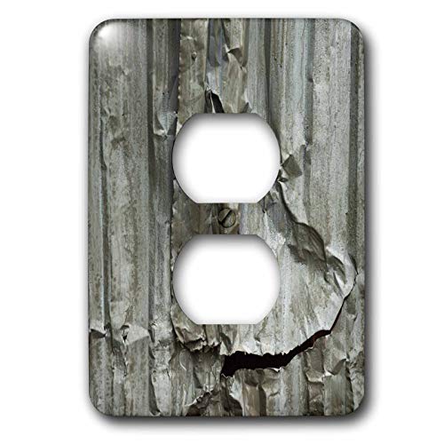 3dRose Alexis Photography - Texture Metal - Image of corrugated damaged metal surface with runs of grey paint - 2 plug outlet cover (lsp_319964_6)
