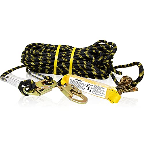 Top Rated KwikSafety (Charlotte, NC) TSUNAMI (Premium BRAIDED ROPE) Vertical Lifeline Assembly with Rope Grab Snap Hooks Shock Absorber ANSI OSHA Fall Protection Restraint Roofing Safety Equipment  150 ft.
