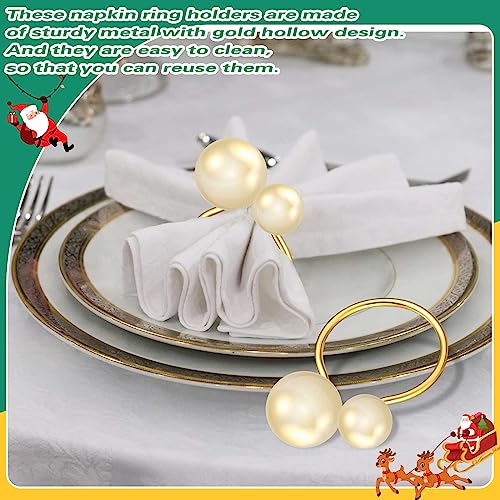 Sliner 100 Pcs Pearl Napkin Rings, Gold Napkin Holder Table Napkin Buckles for Dinning Table Setting Christmas Wedding Party Supplies