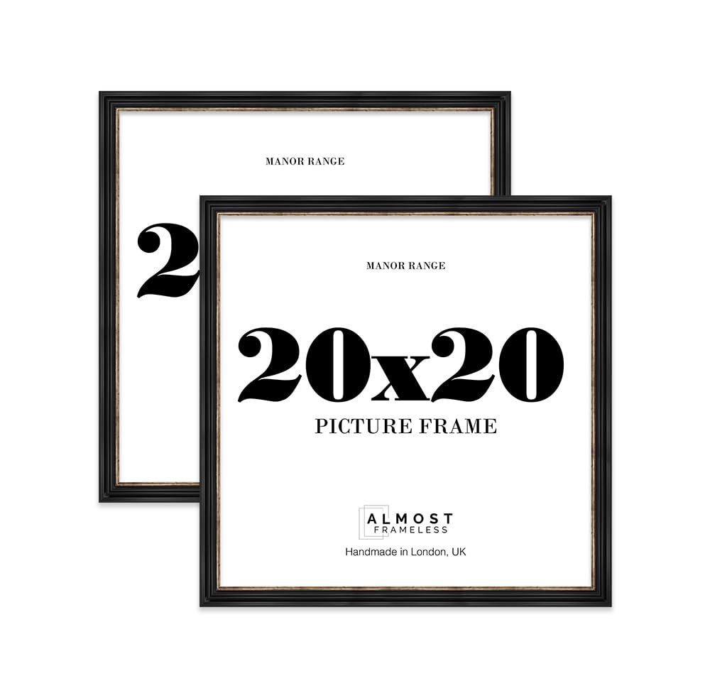 20x20 Picture Frame, Display 20x20 Pictures (50.8 x 50.8cm) - Black & Gold Vintage 42mm Edge Classic Interior Design Décor - 2 Pack