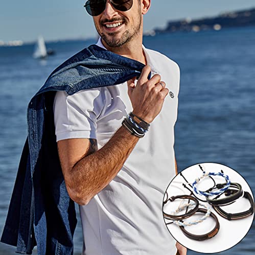 Firazio 27Pcs Braided Leather Bracelets For Men Women Wrap Wood Beads Cuff Bracelet Hemp Cords Ethnic Tribal Handmade Wrap Wristband Bracelets Set Adjustable #TOP1