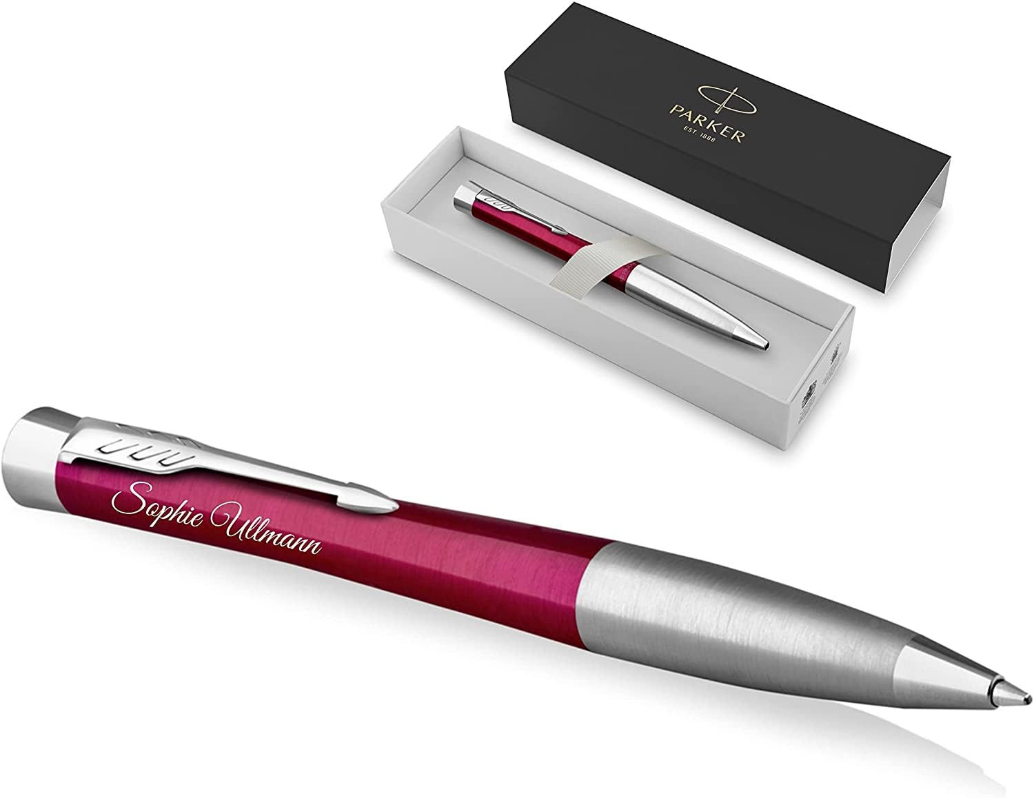 Schmalz® Parker Urban Twist Bolígrafo con grabado, bolígrafo premium, caja de regalo, tinta azul, elegante, regalo personalizado, nombres, grabados, aniversario, cumpleaños (vibrante magenta C.C.)