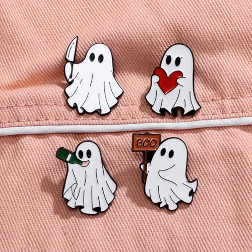 Image of Halloween Cute Ghost Brooches Lapel Pins for Women Funny White Love Heart Boo Ghost Pins Lapel Collar Jeans Hats Shirt Jackets Backpacks Badge Brooches Pins for Women Halloween Holiday Accessory Jewelry