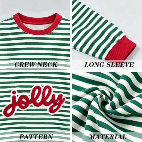 Christmas Sweatshirts For Women Jolly Glitter Patch Striped Sweater - image 6