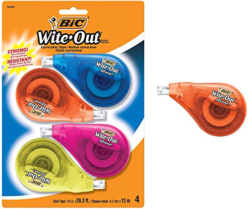 BIC Clean Wite-Out Brand EZ Correct Correction Tape, 4-Count, 5.25 x .75 x 8.125 (WOTAPP418-WHI), 3 Pack