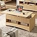 Amada Lift Top Coffee Table with Storage Shelf & Hidden Compartment, Modern Fluted Rectangle Dining Table for Living Room, Home Office,Natural Oak