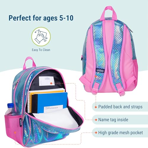 Image of Wildkin 15 Inch Backpack for Kids, Mermaid Scales | Ages 5-10, padded straps, side water bottle pocket - coordinates with matching Wildkin lunch boxes