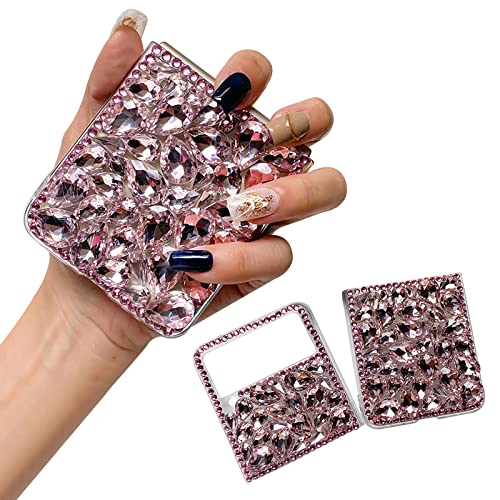 Shinyzone Diamond Case for Samsung Galaxy Z Flip 4 5G 2022,Cute Pink Sparkly Crystal 3D Handmade Full Body Rhinestone Gemstones Glitter Case for Women Girls