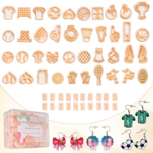 60 Pcs Sports Polymer Clay Cutters 40 Designs & 20 Number Stamps