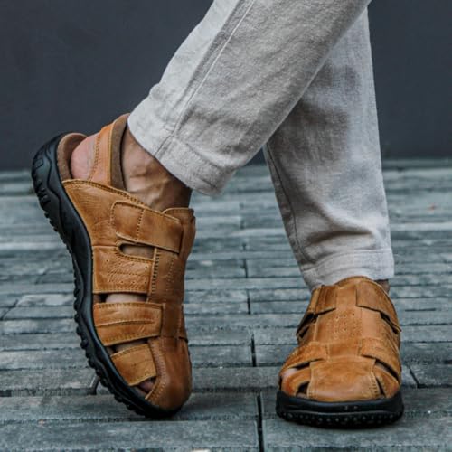 Harssidanzar Mens Leather Fisherman Sandals Closed Toe Sandal For Men KM226US4