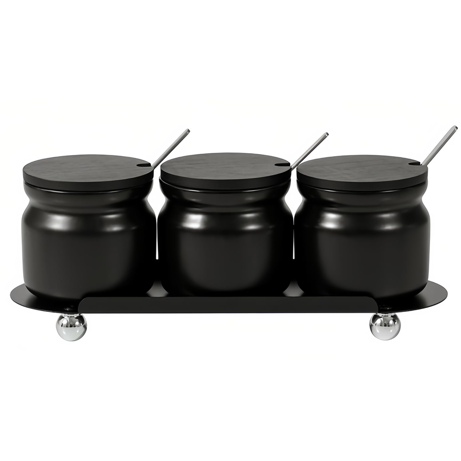 Dowbom Black Sugar Bowl Set Of 3, Sugar Bowl With Lid And Spoon, Sugar Container, Sugar Jar, Sugar Pot, Sugar Dish (,A)