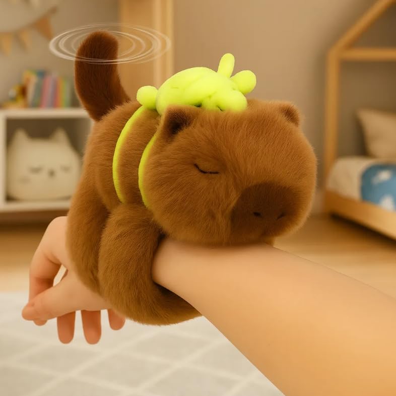 Capivara de Pelúcia com Mochila de Tartaruga – Brinquedo Interativo com Grip Enrolável e Cauda Giratória