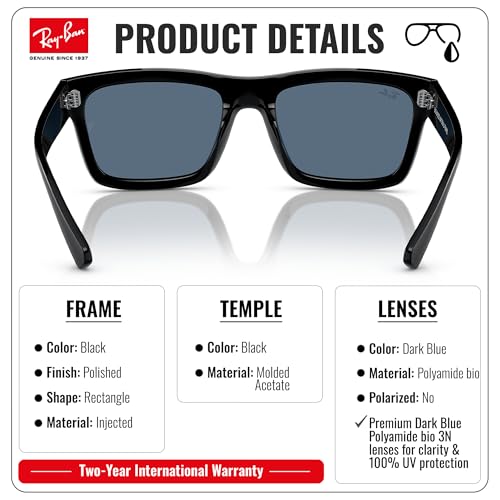 Image of Ray-Ban RB4396 WARREN BIO-BASED Rectangle Shaped Sunglasses for Men & Women with Official RAYBAN Eyewear Kit