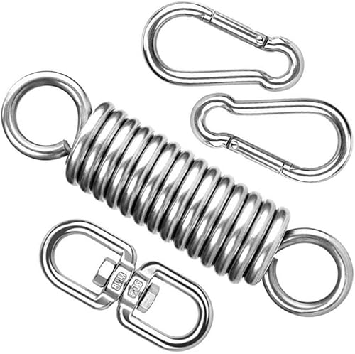 Muelle para silla de hamaca, kit para colgar sillas de hamaca, ganchos de hamaca, acero inoxidable resistente con 2 mosquetones de gancho de resorte