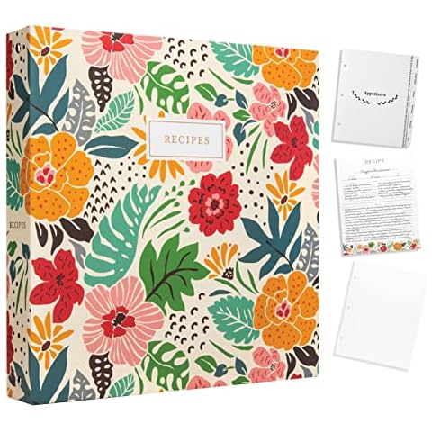 Jot & Mark Recipe 3 Ring Binder 8.5x11 | Full-Page with Clear Protective Sleeves and Color Printing Paper for Family Recipes Cover